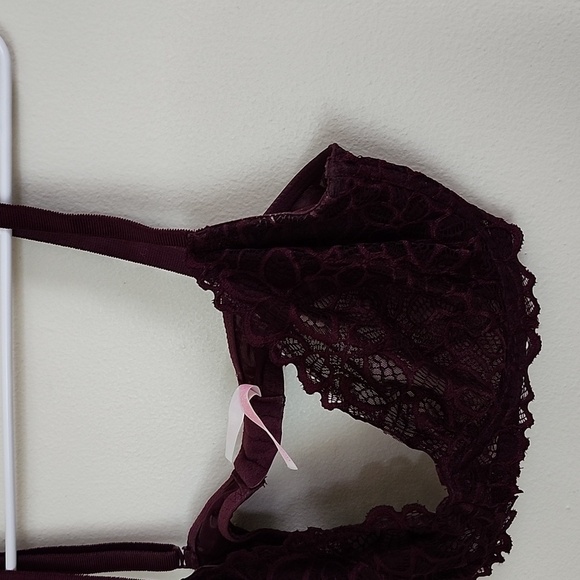 PINK Victoria secret burgandy lace unlined bra women's 34 DD - Picture 2 of 6